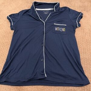 Rae Dunn Navy Blue Shirt with 'Weekend' Pocket